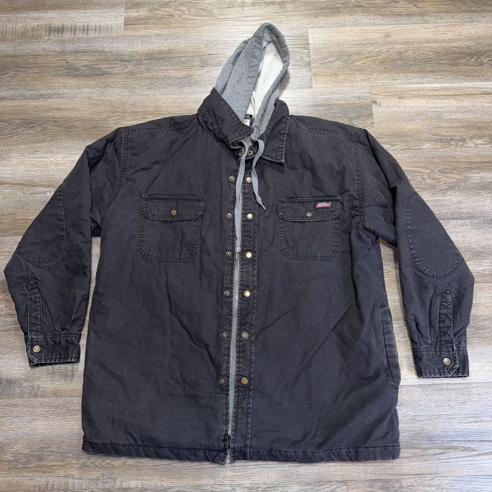 Dickies Black Canvas Work Jacket Mens XL (46-48) Built-in-Gray Hooded Liner